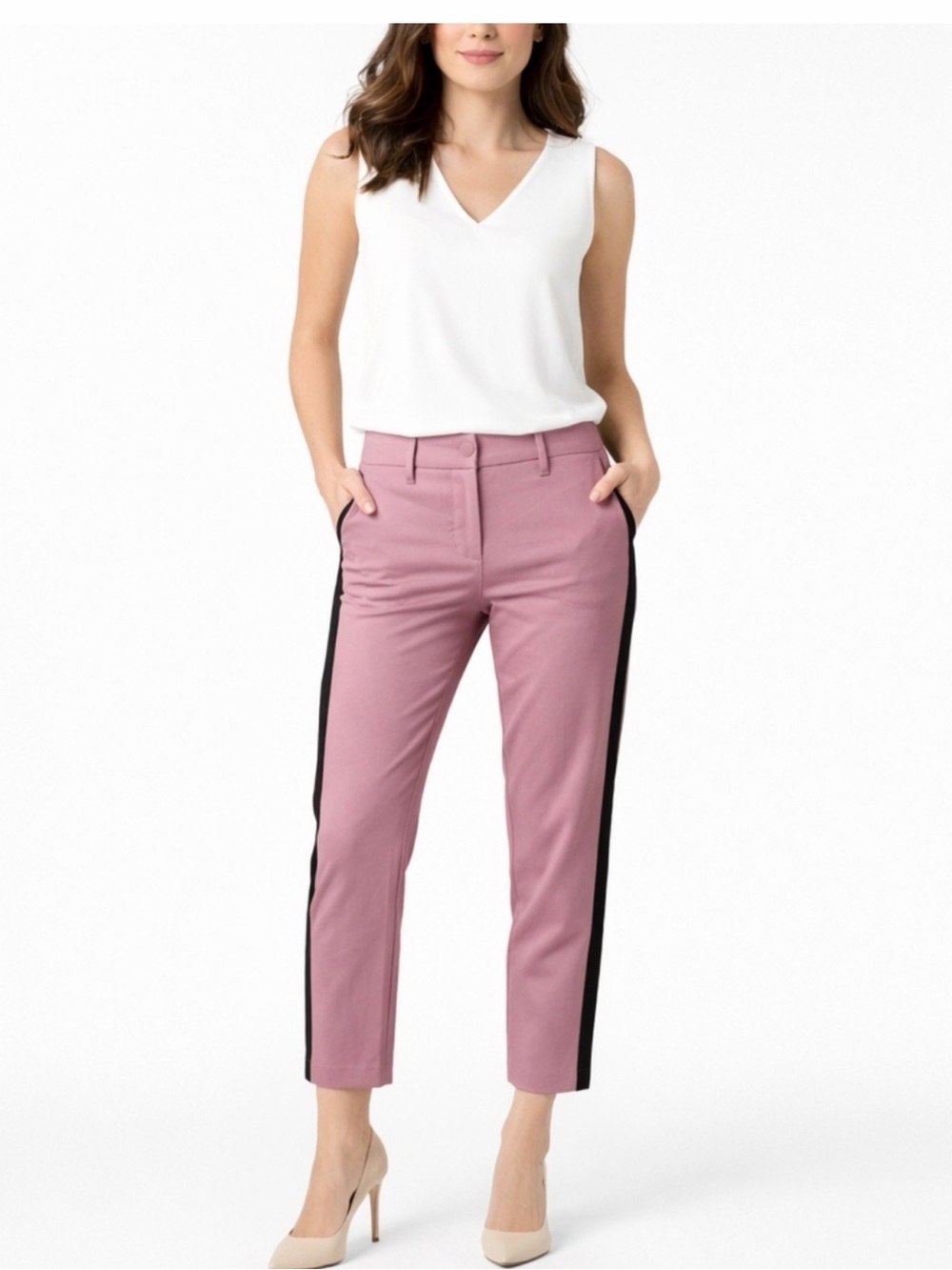 NWT Wildfang Mauve and Black Empower Color-block Slim Crop Pant Sz 12